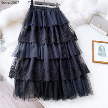 Load image into Gallery viewer, Women Skirts Cake-Style Skirt Spring Summer Fashion Lace Skirts Ladies High-Waisted Slimming Long Lace Skirt Elegant Tulle Skirt
