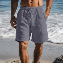 Load image into Gallery viewer, Men Cotton Linen Shorts Summer Lightweight Breathable Casual Beach Style Shorts Basic Solid Color Sweatpants Elastic Waist
