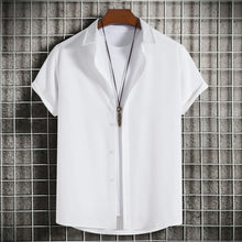 Load image into Gallery viewer, New Short Sleeve Shirts for Men Fashion Solid Casual Lapel Cardigan Tops Men Comfort Single-breasted Blouse Summer Beach Shirts
