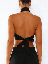 Load image into Gallery viewer, Women Button up Halter Tops Summer Trendy Lapel Tie up Backless Shirts for Streetwear Aesthetic Grunge Clothes
