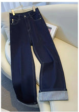 Load image into Gallery viewer, Women's Denim Jeans - Straight Leg with Striped Cuff Detail Classic Five-Pocket Design
