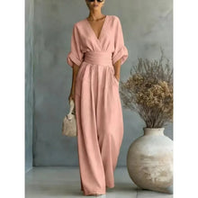 Load image into Gallery viewer, Women's Jumpsuit Fashion High Waist V-neck Casual Jumpsuits Sexy Solid Color Office Wide Leg Trousers Overalls Vacation Outfit
