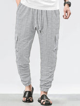 Load image into Gallery viewer, Men's Grid Cargo Joggers Drawstring Elastic Waist Multi Pocket Casual Ankle Length Trousers
