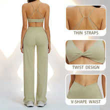 Load image into Gallery viewer, Yoga Set - Backless Bra + Cross Waist Wide Leg Pants Fitness Suit, Jogging Tracksuit Active Wear Workout Loungewear Sports Gym
