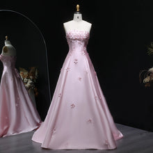 Load image into Gallery viewer, Pink Floral Strapless Evening Gown
