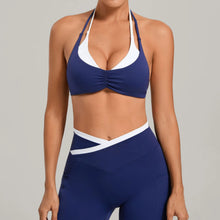 Load image into Gallery viewer, Women's Gym Workout Two-color Yoga Sports Bras Halter Neck Open Back Design Sports Tank Top Running Fitness Built-in Bra Cups
