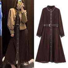 Load image into Gallery viewer, Elegant Pleated Belted Midi Dress
