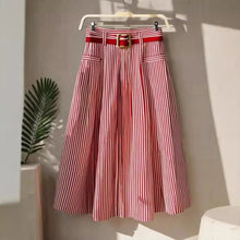 Load image into Gallery viewer, Skirts Spring Summer Retro Vintage French Stripes Midi High Waist A-Line Dating Skirts 2025 for Women
