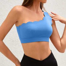 Load image into Gallery viewer, Anfilia Women Sports Bras Fashion Fitness One-Shoulder Design Scalloped Built-In Bras Quick Dry Breathable Yoga Gym Running Tops
