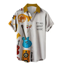Load image into Gallery viewer, Shirts For Men Music Guitar Print Rock Hip Hop Tops Male Clothing Short Sleeve V-Neck Beach Ahloa Shirts Camisa Social Masculina
