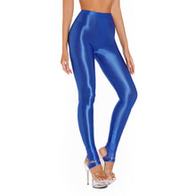 Load image into Gallery viewer, Womens Shiny Glossy High Waisted Stirrup Leggings Tights Gymnastics Workout Yoga Pants Tummy Control Sports Trousers

