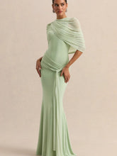 Load image into Gallery viewer, Elegant Mermaid Evening Dress Draped Detachable Cape Sleeveless Bodycon Maxi Gown Wedding Party Elegant Draped Formal Dress
