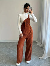 Load image into Gallery viewer, Women Casual Jumpsuit Corduroy Wide Shoulder Straps Button Detail Solid Color Relaxed Fit Autumn Winter Hand Wash Only
