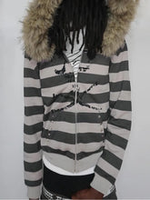 Load image into Gallery viewer, Hoodie with leather collar suitable both men and women striped printed long sleeved loose hooded sports hoodie punk Y2K daily
