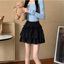 Load image into Gallery viewer, Summer Kawaii White Ruflles Skirt Women Fashion Slim Fit Chiffon Mini Skirts Giris Y2k All Match Elastic High Waist Black Faldas
