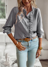 Load image into Gallery viewer, Women's Shirt Elegant Long Sleeve Ruched Stand Neck Office Lady Blouse Casual Button Shirts Harajuku Tunics Street Simple Tops
