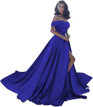 Load image into Gallery viewer, Simple Off Shoulder Satin Evening Gown
