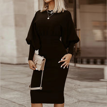 Load image into Gallery viewer, Elegant Lantern Sleeve Midi Dress
