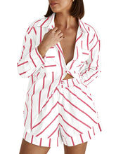 Load image into Gallery viewer, Striped Button Blouse Shorts Set
