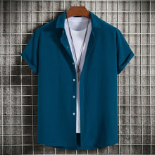 Load image into Gallery viewer, New Short Sleeve Shirts for Men Fashion Solid Casual Lapel Cardigan Tops Men Comfort Single-breasted Blouse Summer Beach Shirts
