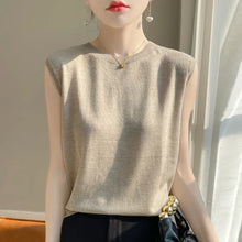 Load image into Gallery viewer, Women Tops Knitted Tank Tops O-neck Sleeveless Bottoming Shirts Spring Summer Tank Top Solid Soft Korean Fashion Lady Knit Top
