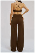 Load image into Gallery viewer, Yoga Set - Backless Bra + Cross Waist Wide Leg Pants Fitness Suit, Jogging Tracksuit Active Wear Workout Loungewear Sports Gym
