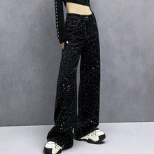 Load image into Gallery viewer, New Female Black Jeans Are Cool Studded With Diamonds. Casual Denim Trousers High-waisted, Straight-leg Wide-leg Pants Women's
