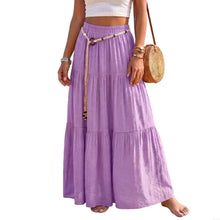 Load image into Gallery viewer, Skirts for Women Linen Maxi Skirt Pleated Long Flowy Elastic Skirt Tiered Beach A-Line Skirts 6XDA
