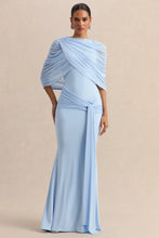 Load image into Gallery viewer, Elegant Mermaid Evening Dress Draped Detachable Cape Sleeveless Bodycon Maxi Gown Wedding Party Elegant Draped Formal Dress
