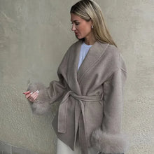 Load image into Gallery viewer, Elegant Women's Lace Up Woolen Coats Solid Full Sleeve Turn-down Collar Loose Lady Coats 2025 Autumn Winter Female Streetwear
