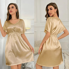 Load image into Gallery viewer, V-Neck Nightdress Loungewear Women Sleepwear Morning Gown Lingerie Sleepdress Robe Summer Nightgown Silky Satin Home Dress

