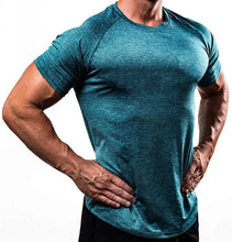 Load image into Gallery viewer, Summer Gym T-shirts Men's Solid Fitness Clothing O-neck Short Sleeve Tops Breathable Slim Bodybuilding Workout Muscle Tees Male
