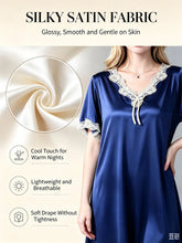 Load image into Gallery viewer, Elegant Women Satin Night Dress Lace V‑Neck Bow Knot Short Sleeve Sexy Sleepwear Ladies Home Loungewear Nightgown Sexy Lingiere

