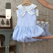 Load image into Gallery viewer, Blue Striped Sailor Girls Dress
