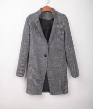 Load image into Gallery viewer, Women's Woolen Coat  Arrive European Female Spring European Leg Houndstooth Windbreaker Jacket Plus Size Long Winter Coat
