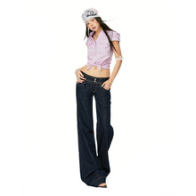 Load image into Gallery viewer, Women Vintage Blue Jeans Hip Hop Fashion Streetwear Y2K Wide Leg Straight Low Waist Jeans Baggy Denim Pants
