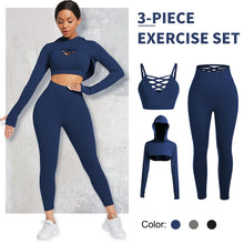 Load image into Gallery viewer, Ensemble Female 3 Pieces Yoga Set Gym Workout Clothes for Women Sport Long Sleeve Hoodie Sweater Active Wear Sport Set Tracksuit
