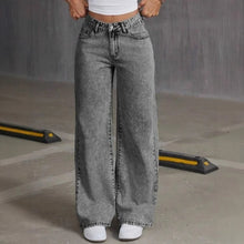 Load image into Gallery viewer, Mens Jeans Vintage Bow Embroidery Washed Denim Pants Harajuku Unisex Loose Fit Straight Leg Streetwear Casual Fashion Trend New

