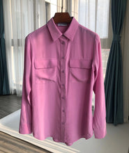Load image into Gallery viewer, Women Real Silk Shirts Classic Double Pockets Solid Color Casual Fashion Long Sleeve Thin Shirt Blouses Tees
