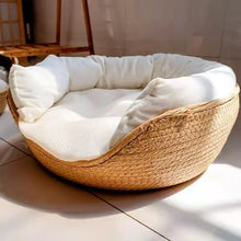 Load image into Gallery viewer, Pet Bed Soft Cat Kennel Dog Beds Sofa Bamboo Weaving Four Season Cozy Nest Baskets Waterproof Removable Cushion Sleeping Bag
