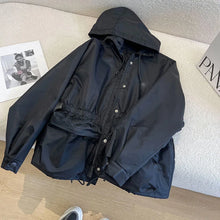 Load image into Gallery viewer, Black jacket for women 2025 autumn new hooded drawstring high-end thin jacket top
