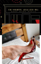 Load image into Gallery viewer, Sharp Pointed High Heels Red Super High Heels Slippers Women's Slim Heels Exposed Toes Half Drag Simple and Fashionable Sandals
