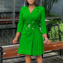 Load image into Gallery viewer, Pleated Notched Collar Midi Dress
