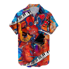 Load image into Gallery viewer, Shirts For Men Music Guitar Print Rock Hip Hop Tops Male Clothing Short Sleeve V-Neck Beach Ahloa Shirts Camisa Social Masculina
