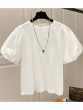 Load image into Gallery viewer, Mujer Cotton Tshirts for Women Summer T-shirts Puff Sleeve O-neck Tees Oversized Tops Fashion Sweet White Tees
