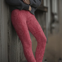 Load image into Gallery viewer, Fashion Women's Slim-Fit Leggings Wine Red Floral Pants Autumn Winter Stylish Thick Warm Pants Sexy Tights for Outdoor Wear
