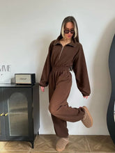 Load image into Gallery viewer, Jumpsuit Women 2026 New Fashionable Long Sleeved Jumpsuit for Women's Casual Half Open Collar Elastic Waist Jumpsuit

