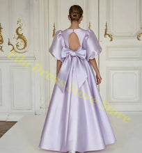 Load image into Gallery viewer, Elegant Girls Wedding Party Dress Satin Flower Girl Dress Bows Half Sleeves Formal Gala Dresses for Bridesmaid Dress Wholesale
