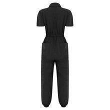 Load image into Gallery viewer, Womens Short Sleeve Scrubs Jumpsuit Front Zipper Elastic Waist Jogger Pants Rompers Nurse Doctor Workwear for Caring Nursing
