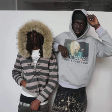 Load image into Gallery viewer, Hoodie with leather collar suitable both men and women striped printed long sleeved loose hooded sports hoodie punk Y2K daily

